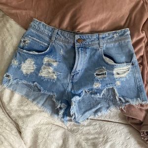 EUC Zara Trafaluc distressed denim cut-off shorts